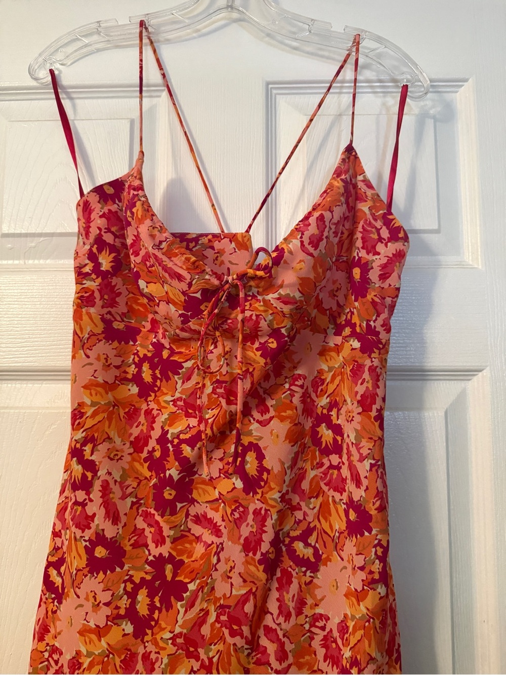 Express Pink and Orange Floral Tie-Front Slip Dress